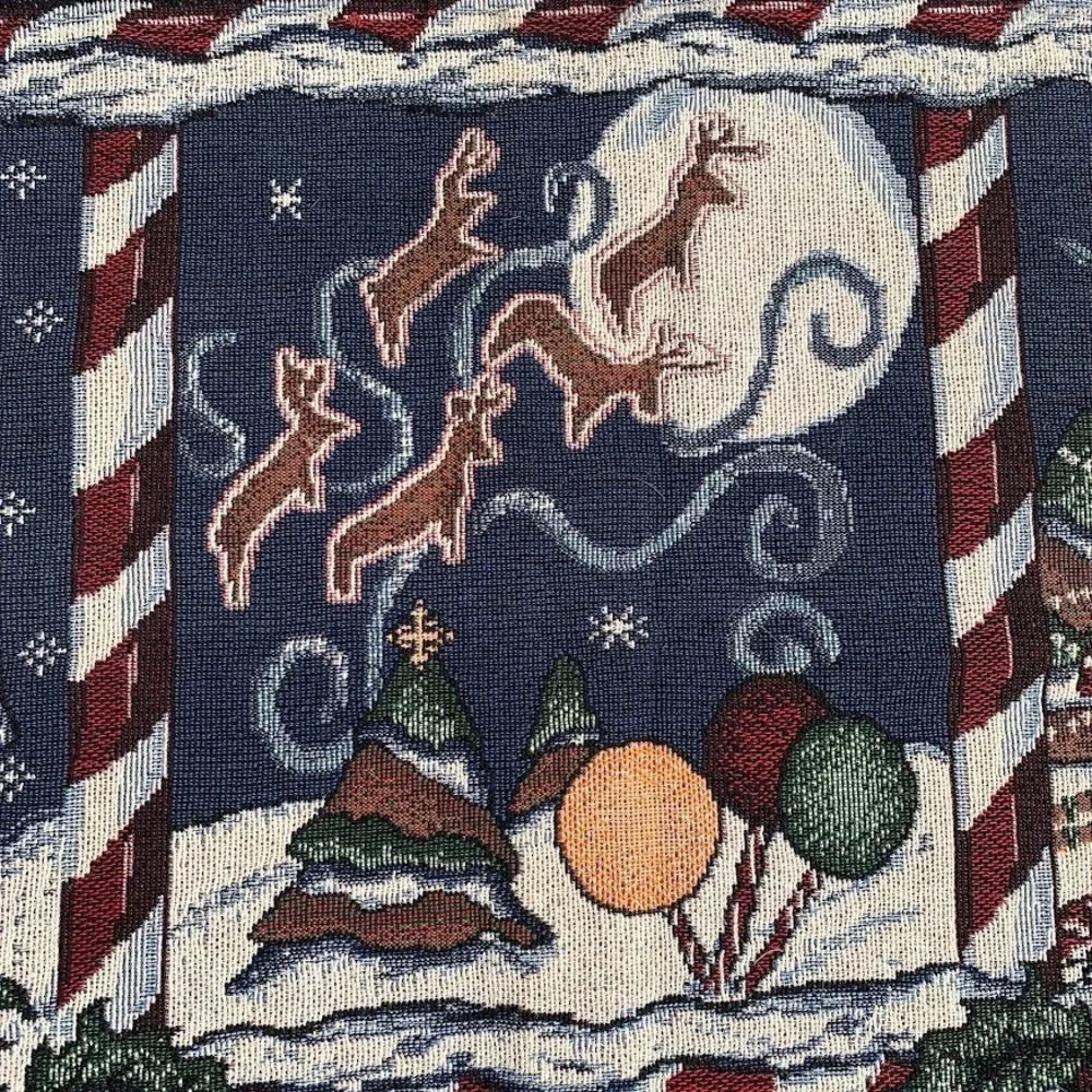 Vintage Christmas Gingerbread Village Peppermint Woven Throw Blanket Tapestry